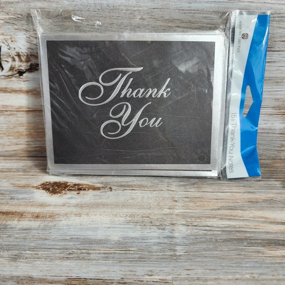American Greetings Black and Silver Thank You Note Cards 15 Count with Envelopes
